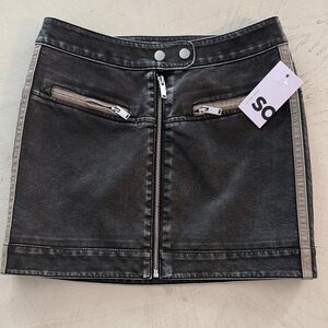 SO black mini tinted leather biker skirt full zipper size 3 NWT